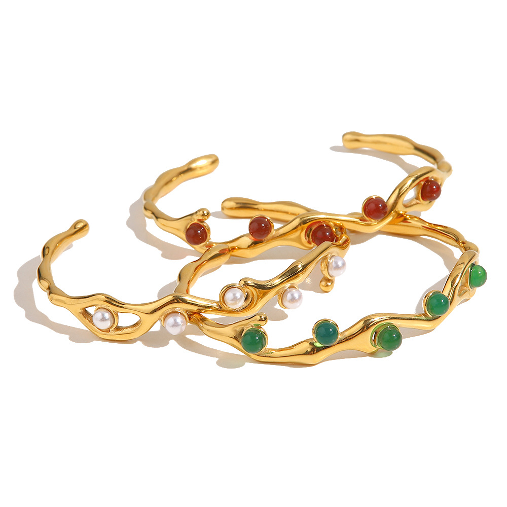 Nature Stone Pearl Opening Bangles/