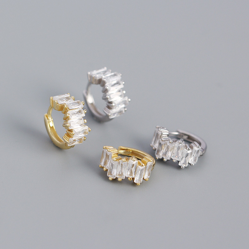 s925 silver rectangular zircon earrings irregular earrings