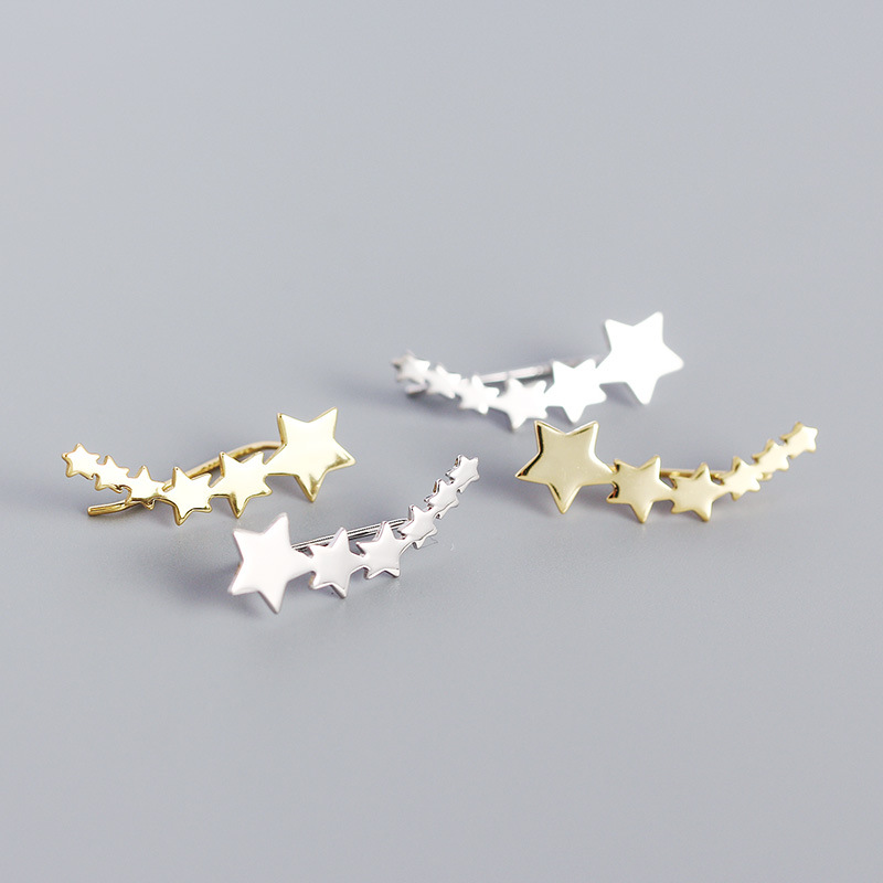 Star Earrings S925 Silver Ins Geometric Row Of Five-Pointed Star Earrings