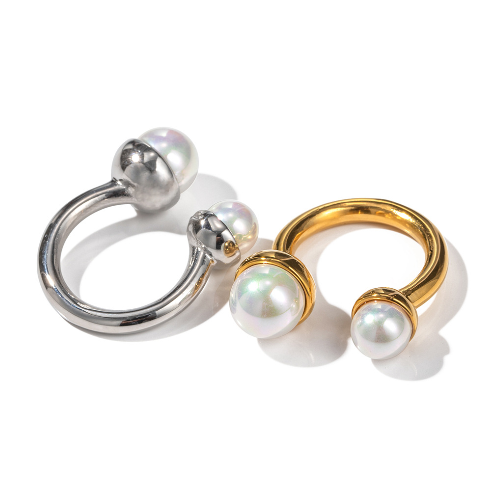 18k Gold Stainless Steel Ring Pearl Open Ring